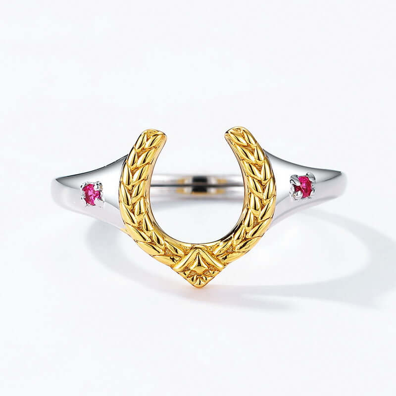 Antique Red Corundum Wisdom Horseshoe Ring | HJ189