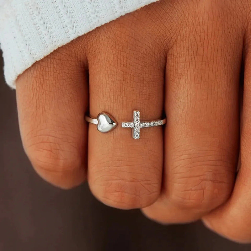 Cross Heart Open Pinky Ring