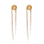 Gold Silver 2 Tones Metallic Spiral Tassel Long Chain Earrings