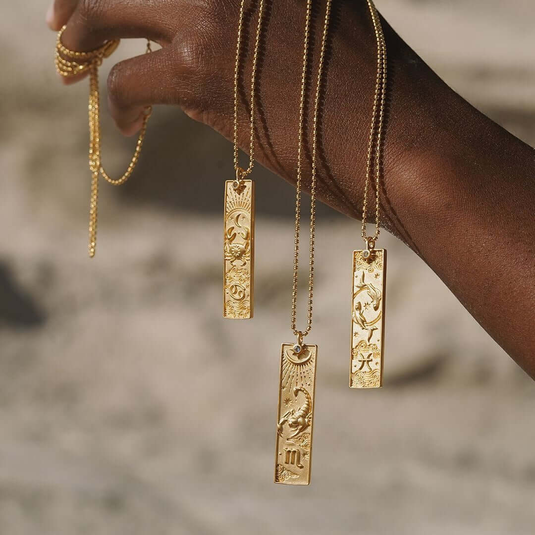 Rectangular Zodiac Charm Necklace Gold