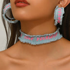 Chunky Denim Hoop Earring Y2K Choker Set