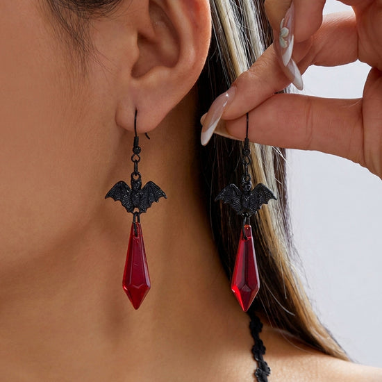 Midnight Bat Black Crystal Drop Earrings