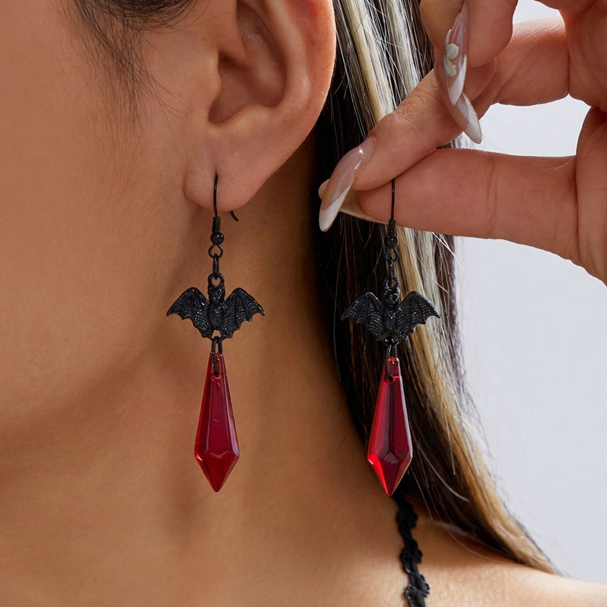 Midnight Bat Black Crystal Drop Earrings