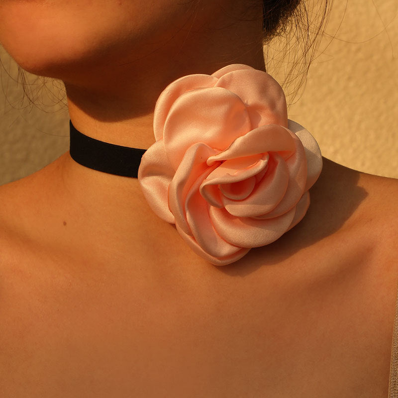 Rose Phantom Flower Suede Choker Costume Necklace