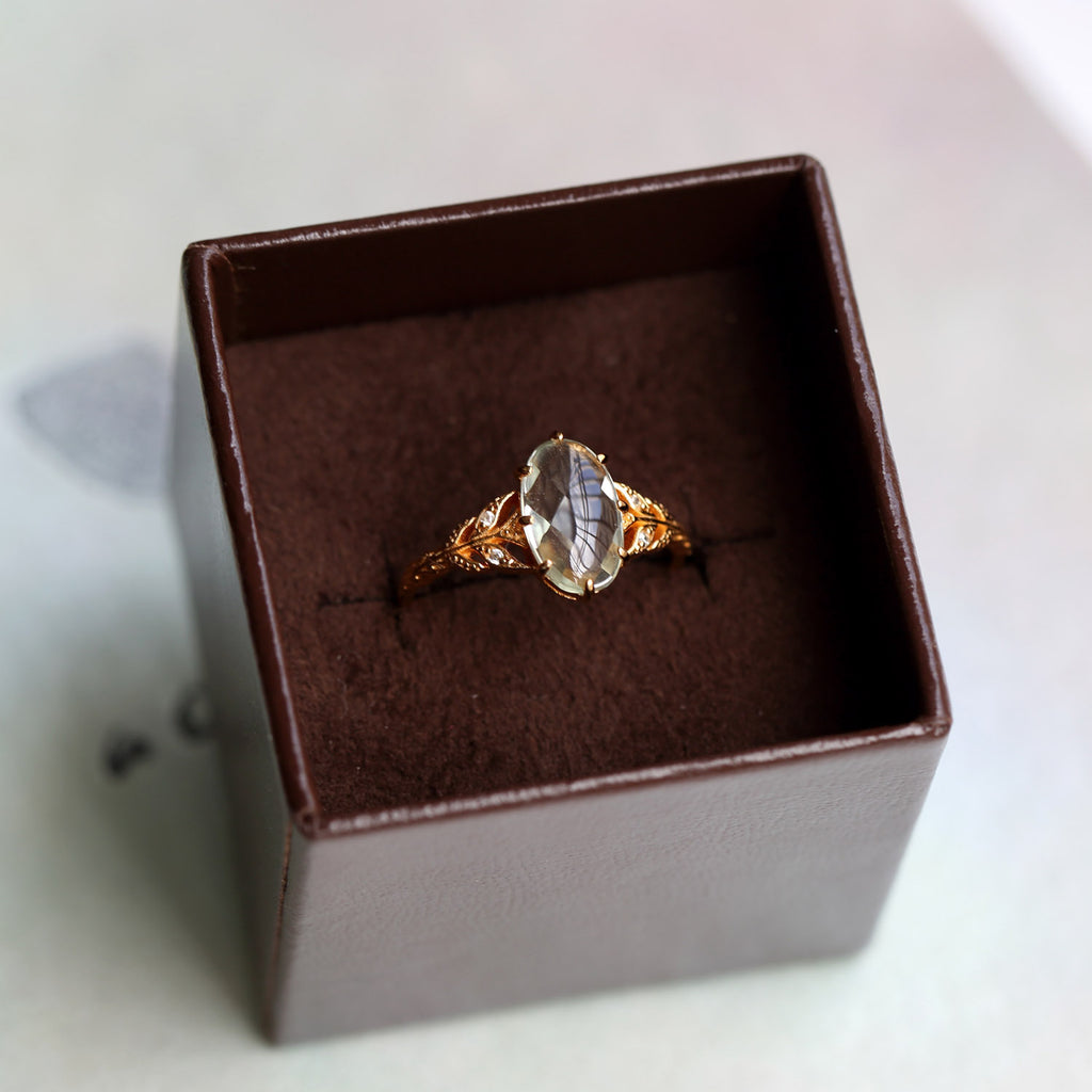 Vintage Green Amethyst Leaf Branch Ring