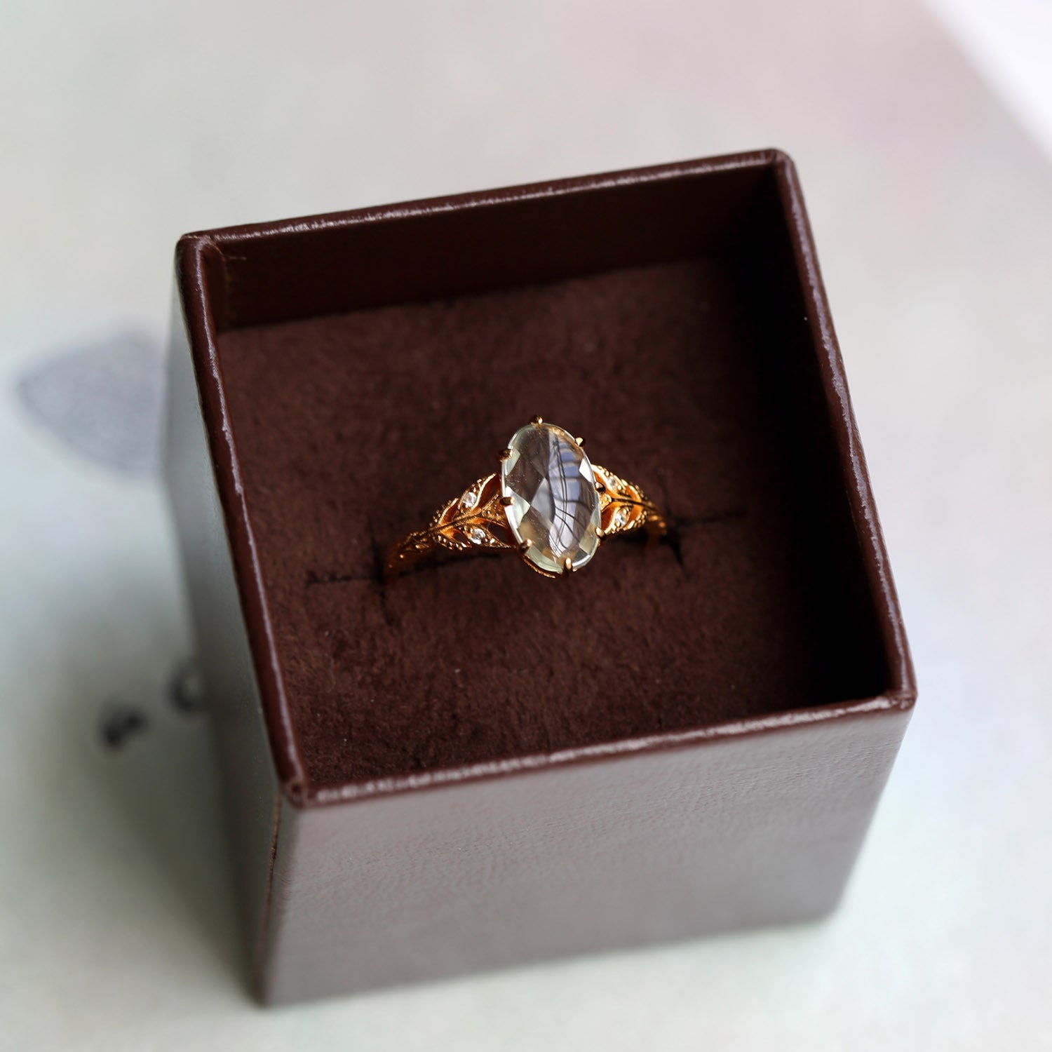 Vintage Green Amethyst Leaf Branch Ring