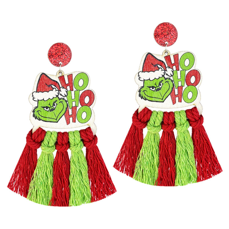 Colorful Santa Claus Woven Tassel Drop Earrings