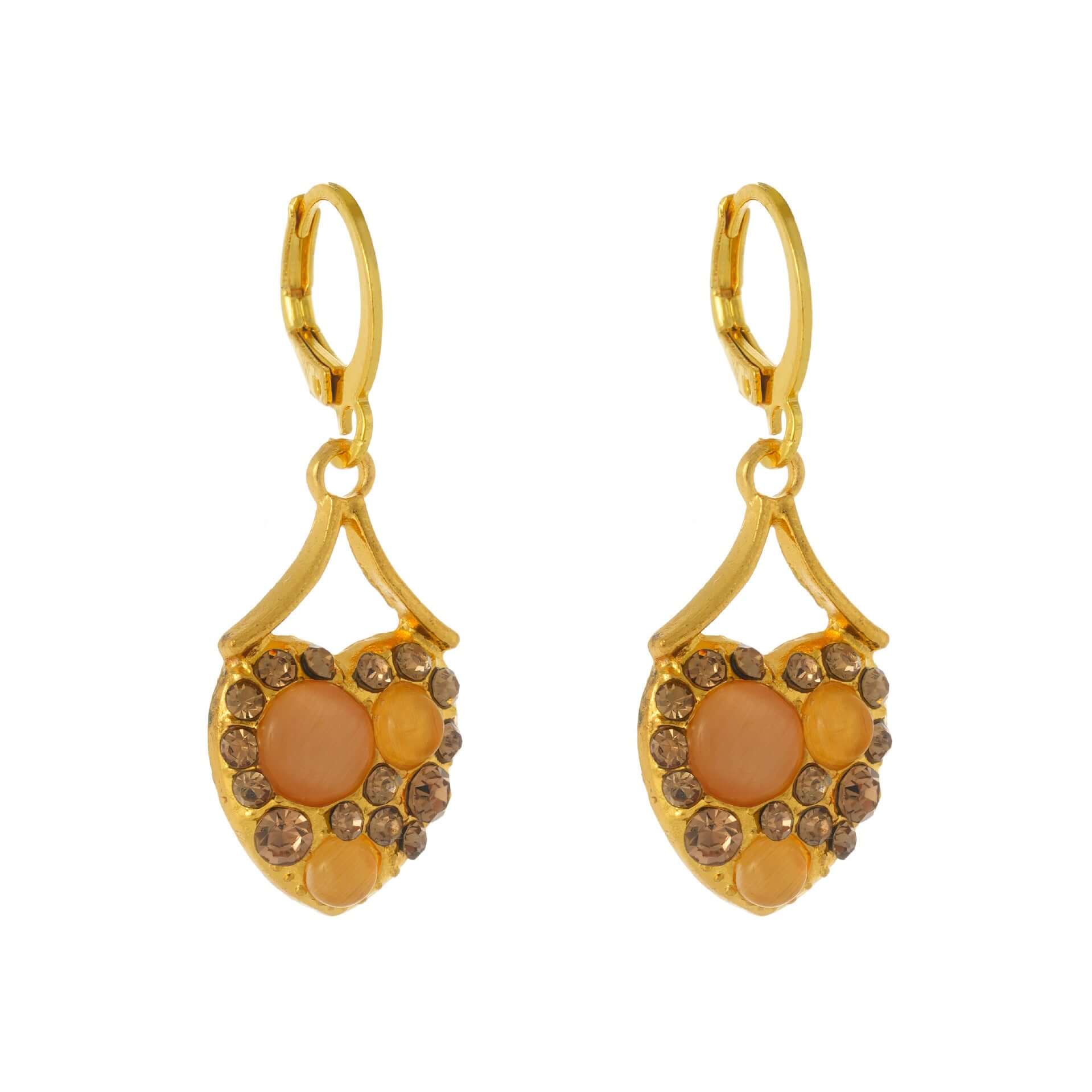 Cat Eye Stone Golden Heart Earrings Hoop