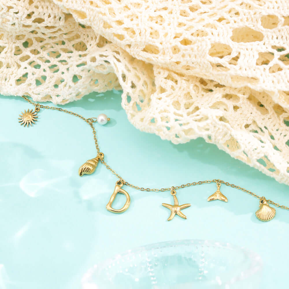 Summer Alphabet Starfish Charm Necklace