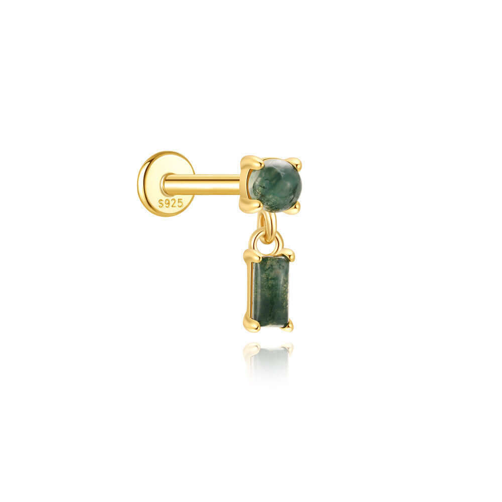 Sterling Silver Moss Agate Push Pin Labret Back Studs