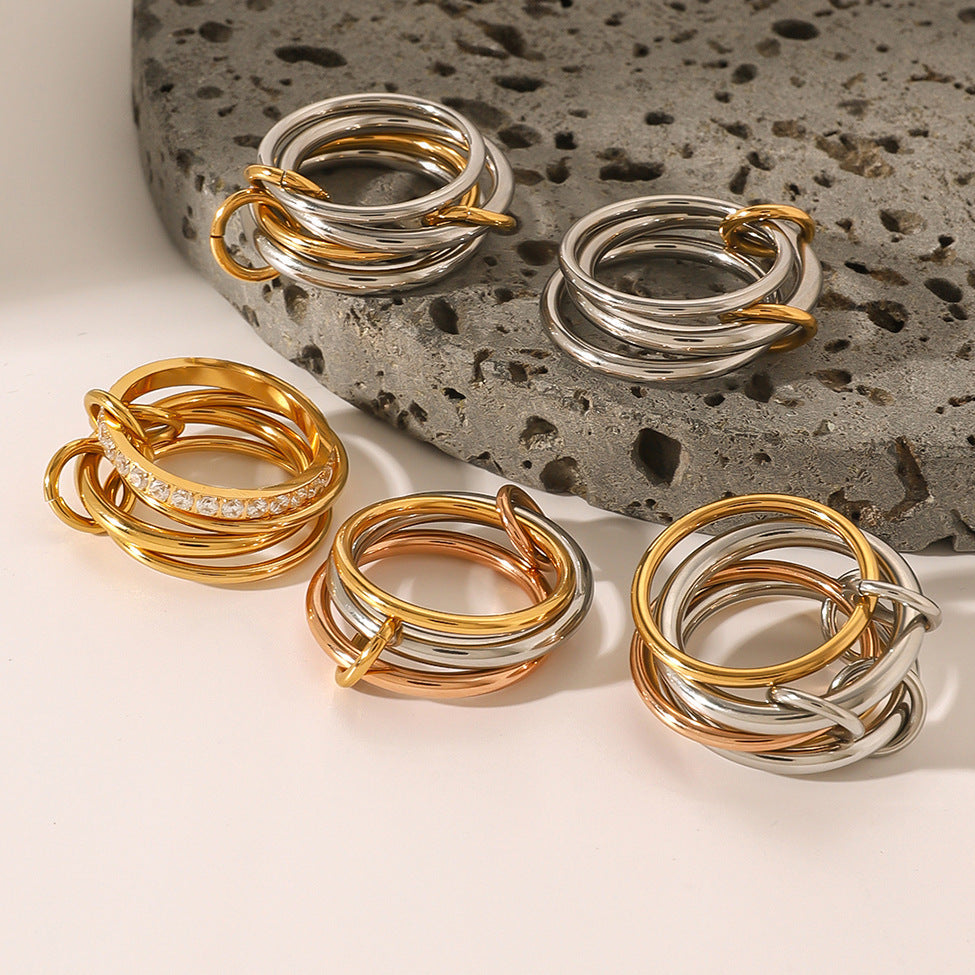 Two Tone Interlocking Layered Connected Plain Ring 