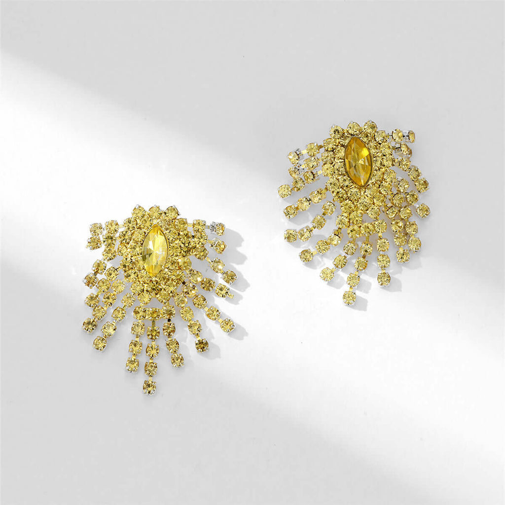 Sparkly Gold Rhinestone Burst Stud Earring 