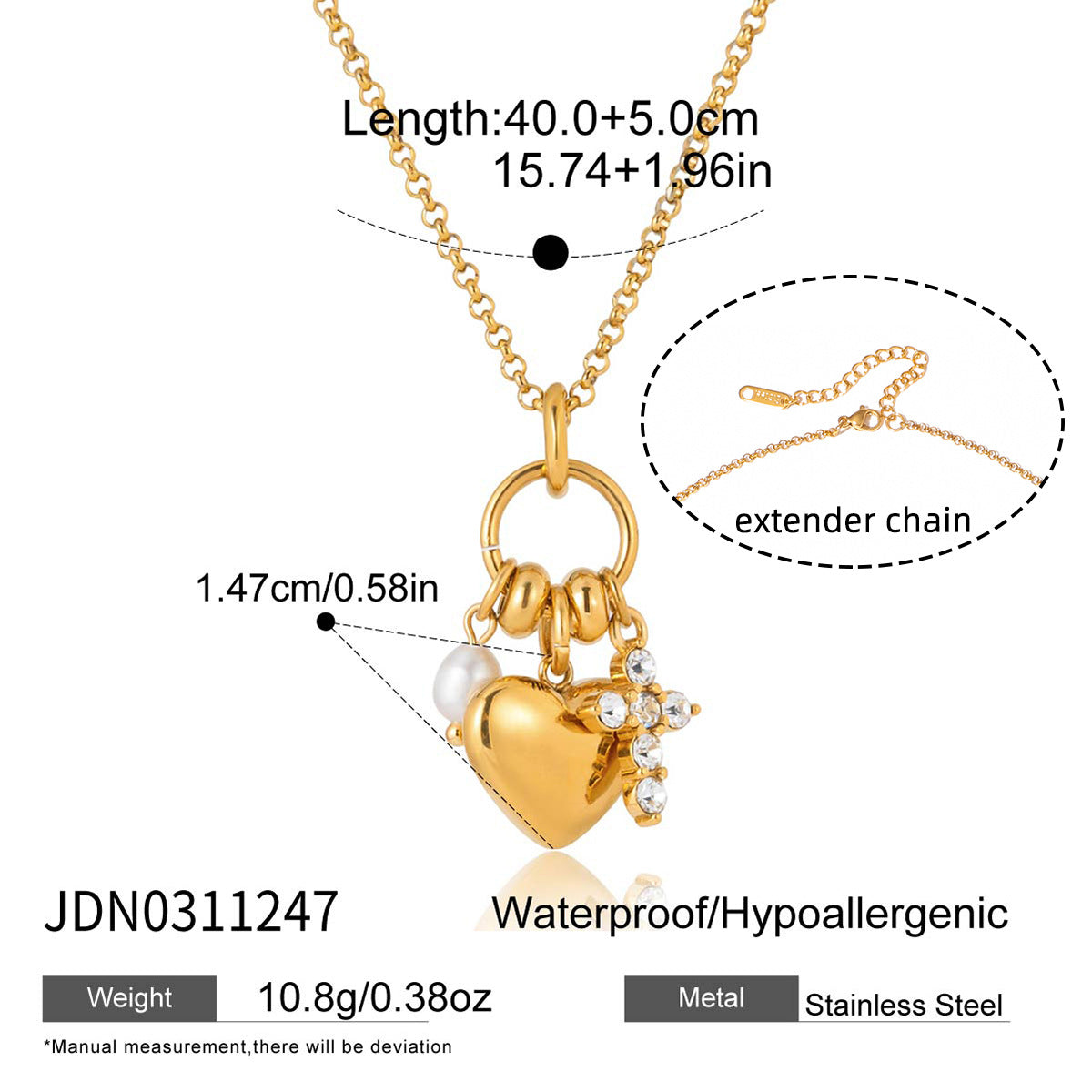 Heart Charm Cross Necklace