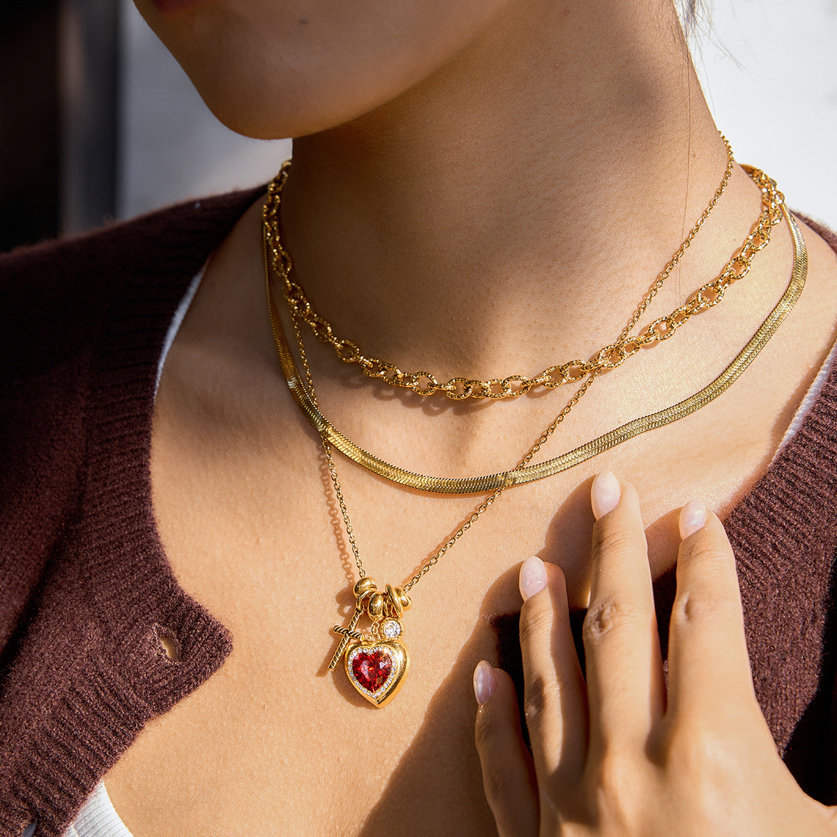 Heart Charm Cross Necklace