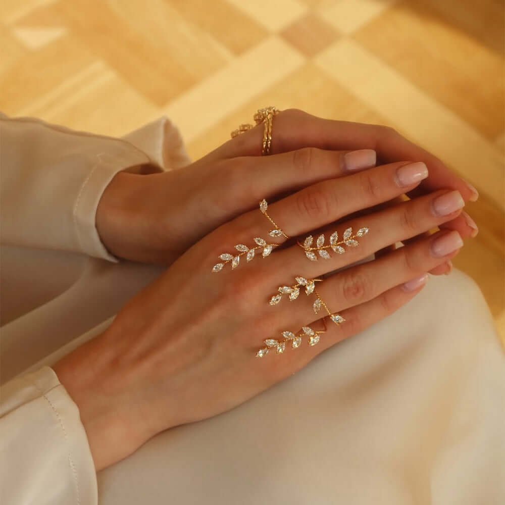 Marquise Leaf Hand Cuff Ring Bracelet
