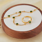 Green Heart Hand Chain Ring Bracelet