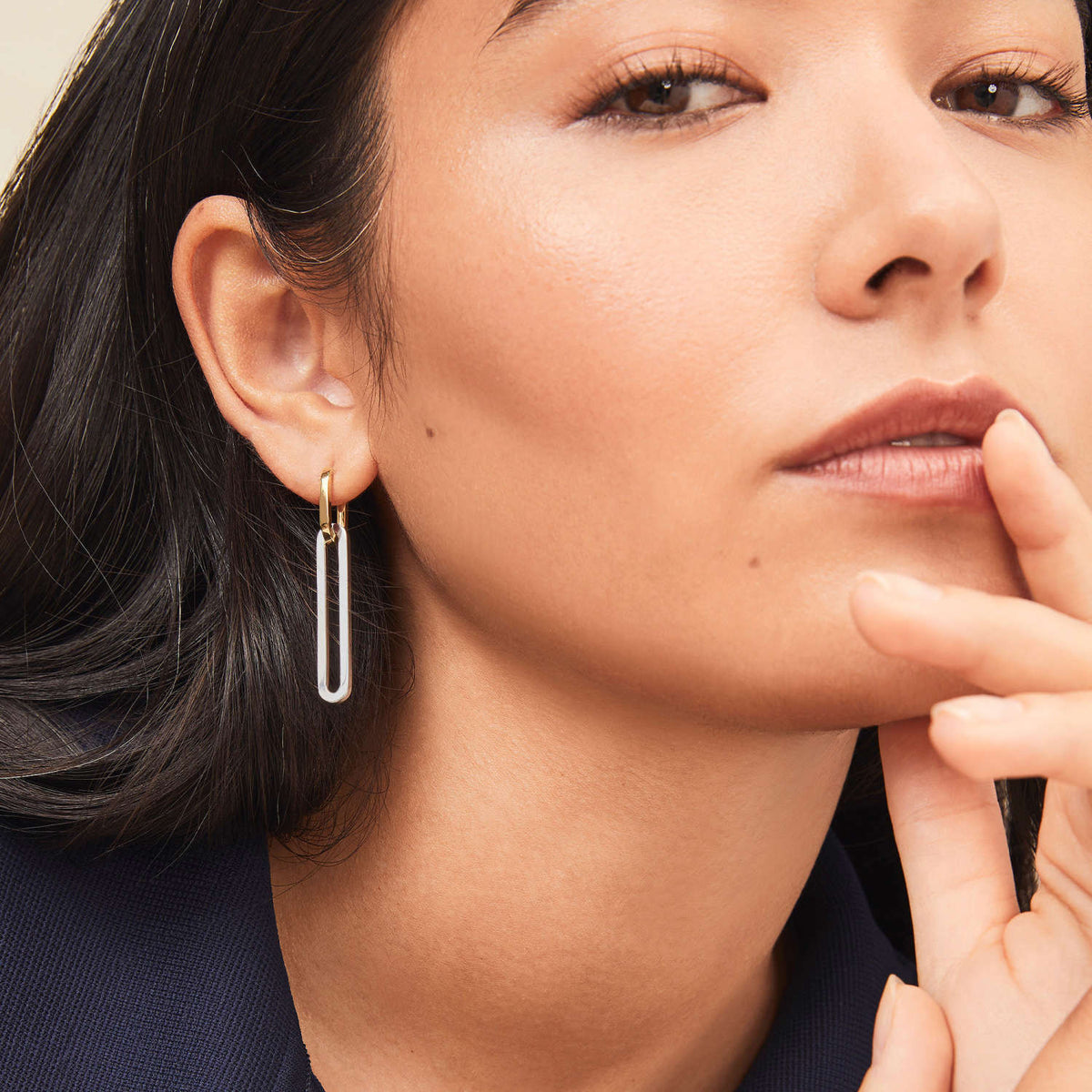Rectangular Duo Tones Double Rings Earrings