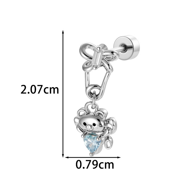 Sweet Hug Bear Heart Titanium Helix Earring
