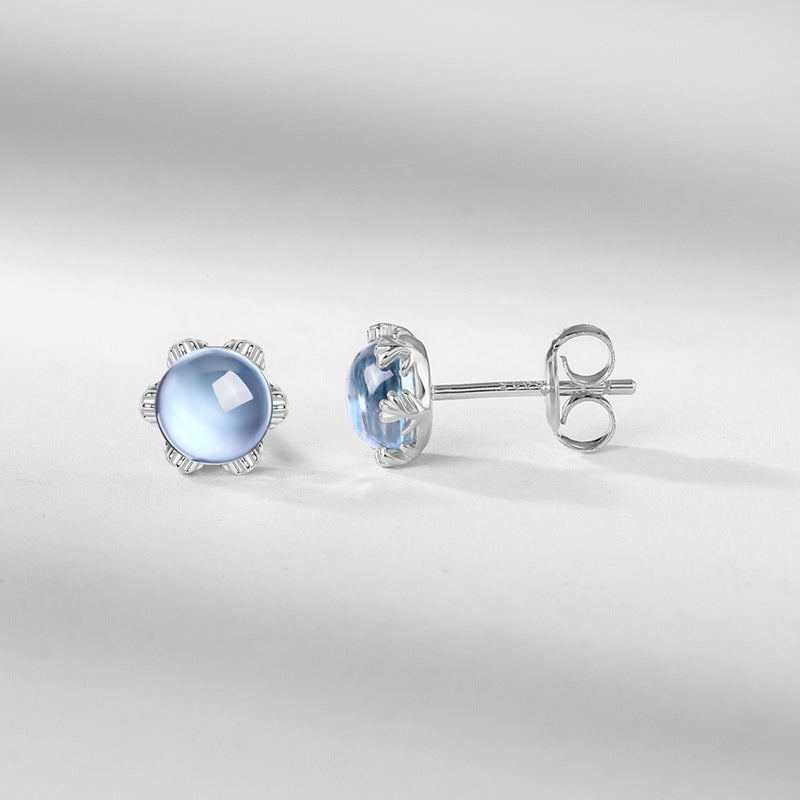 Moonlit Bloom Blue Topaz Flower Stud Earrings