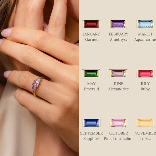 Dainty Baguette Birthstone Row Band Ring