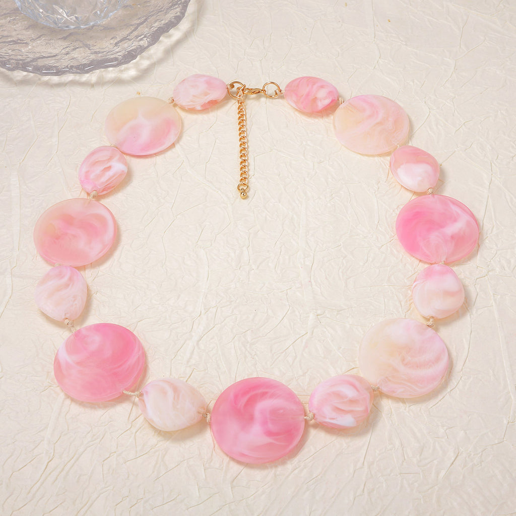 Pink Irregular Disc Beaded Necklace
