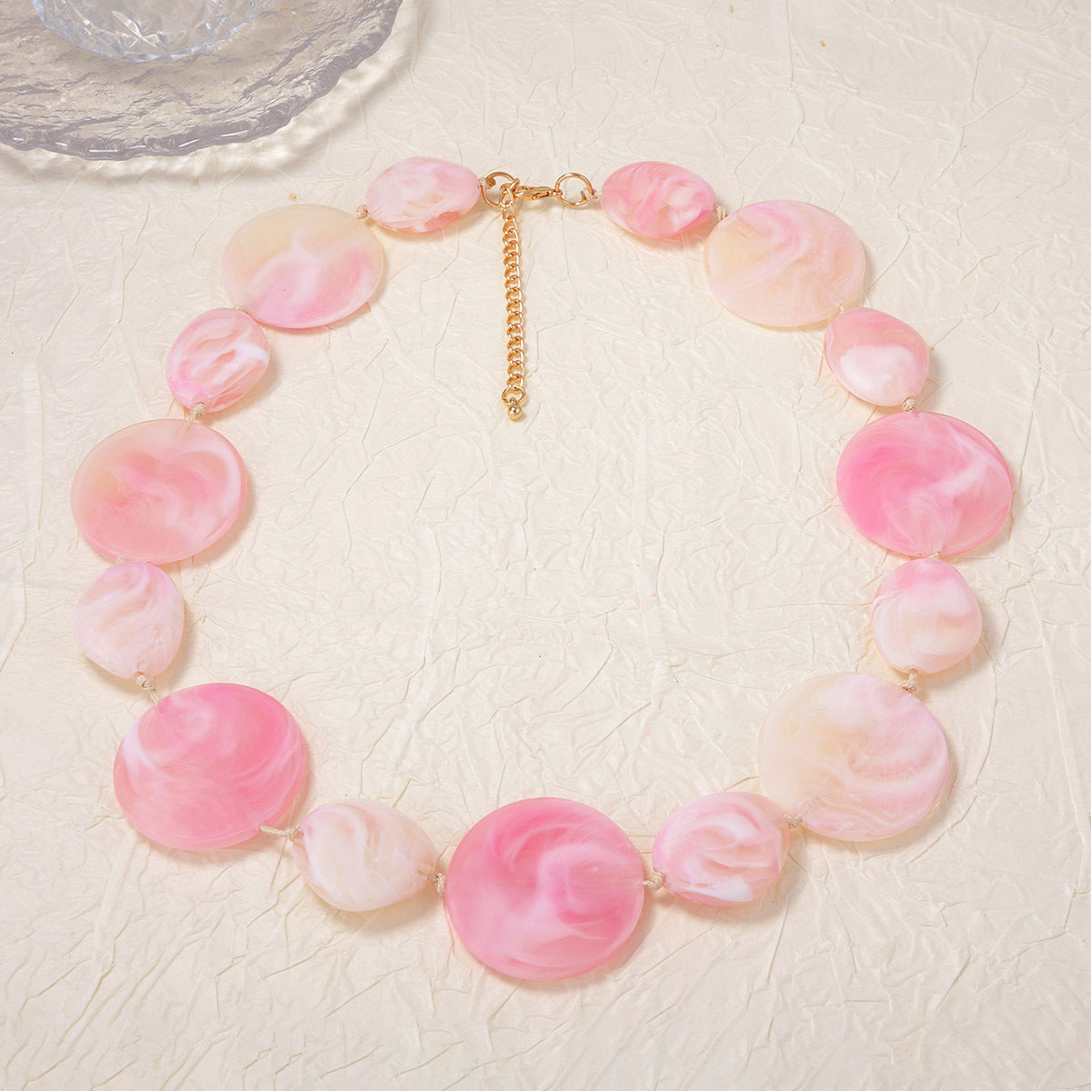 Pink Irregular Disc Beaded Necklace