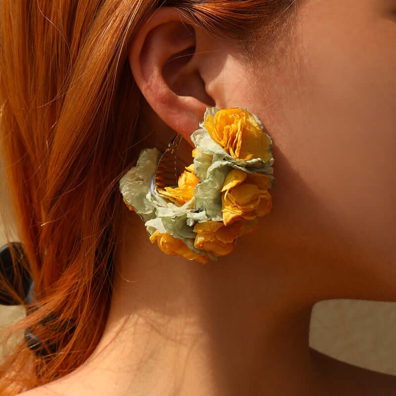 Large Fabric Flower Hoop Earrings