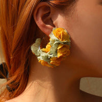 Large Fabric Flower Hoop Earrings