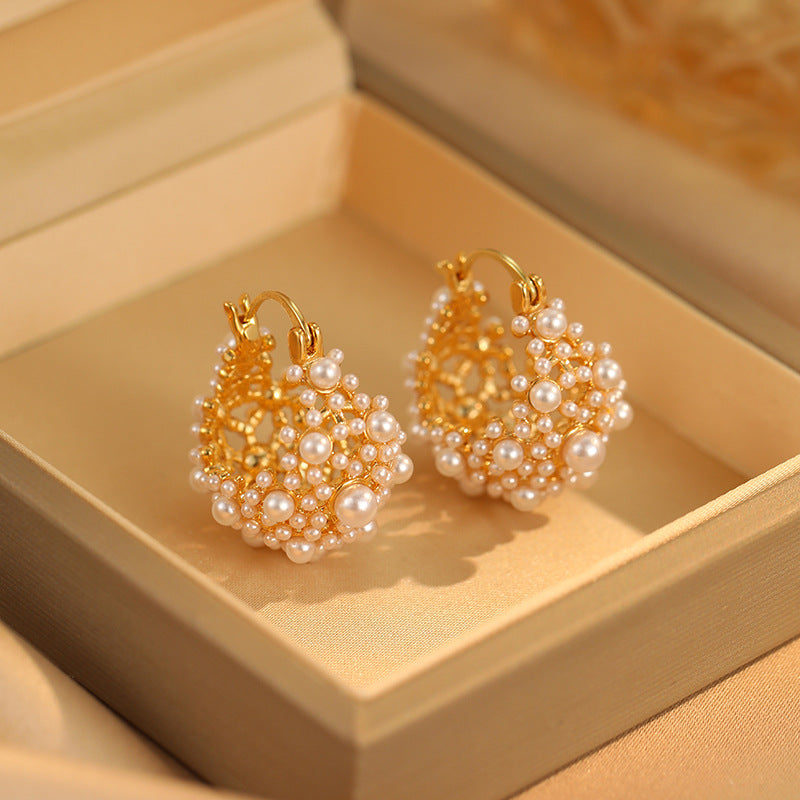 Vintage Romance Pearl Cluster Hoop Earrings