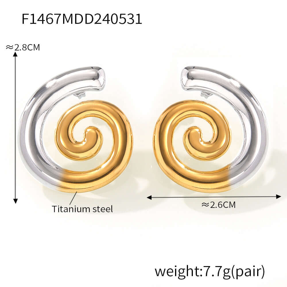 Two Tones Spiral Twist Stud Earrings