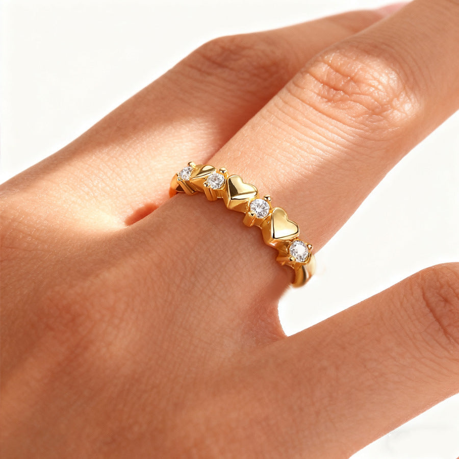 Romantic Moissanite Heart Band Ring