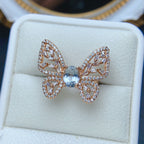 18K Gold Butterfly Aquamarine Crystal Ring
