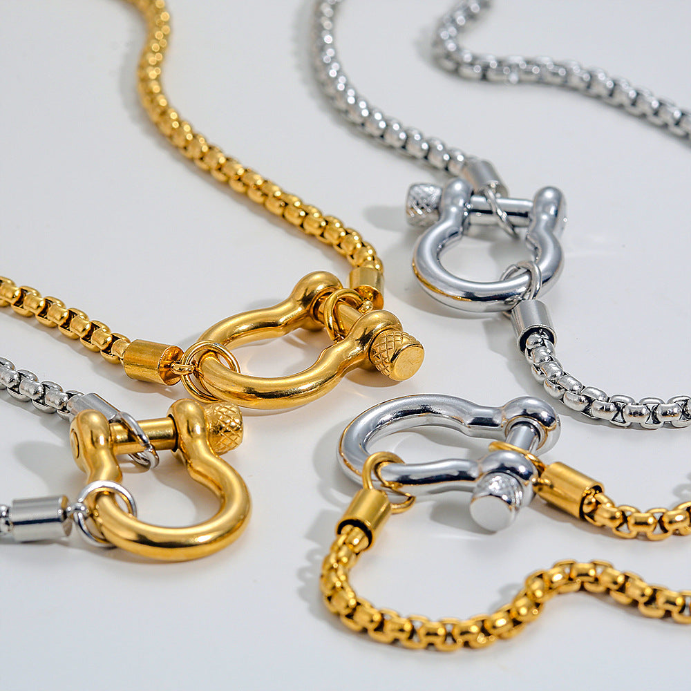 Two Tones Buckle Box Chain Necklace