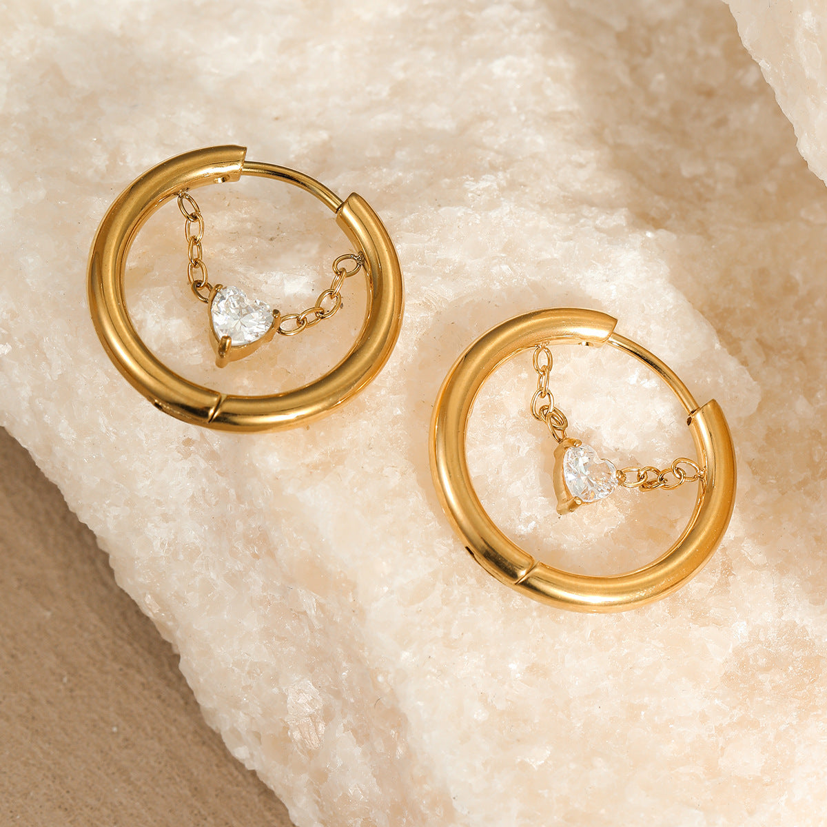 Heart in Circle French Gold Hoop Earrings
