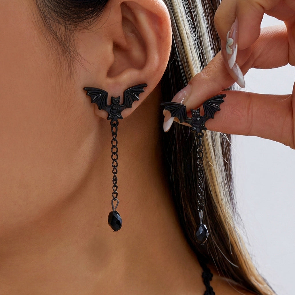 Midnight Bat Black Crystal Drop Earrings