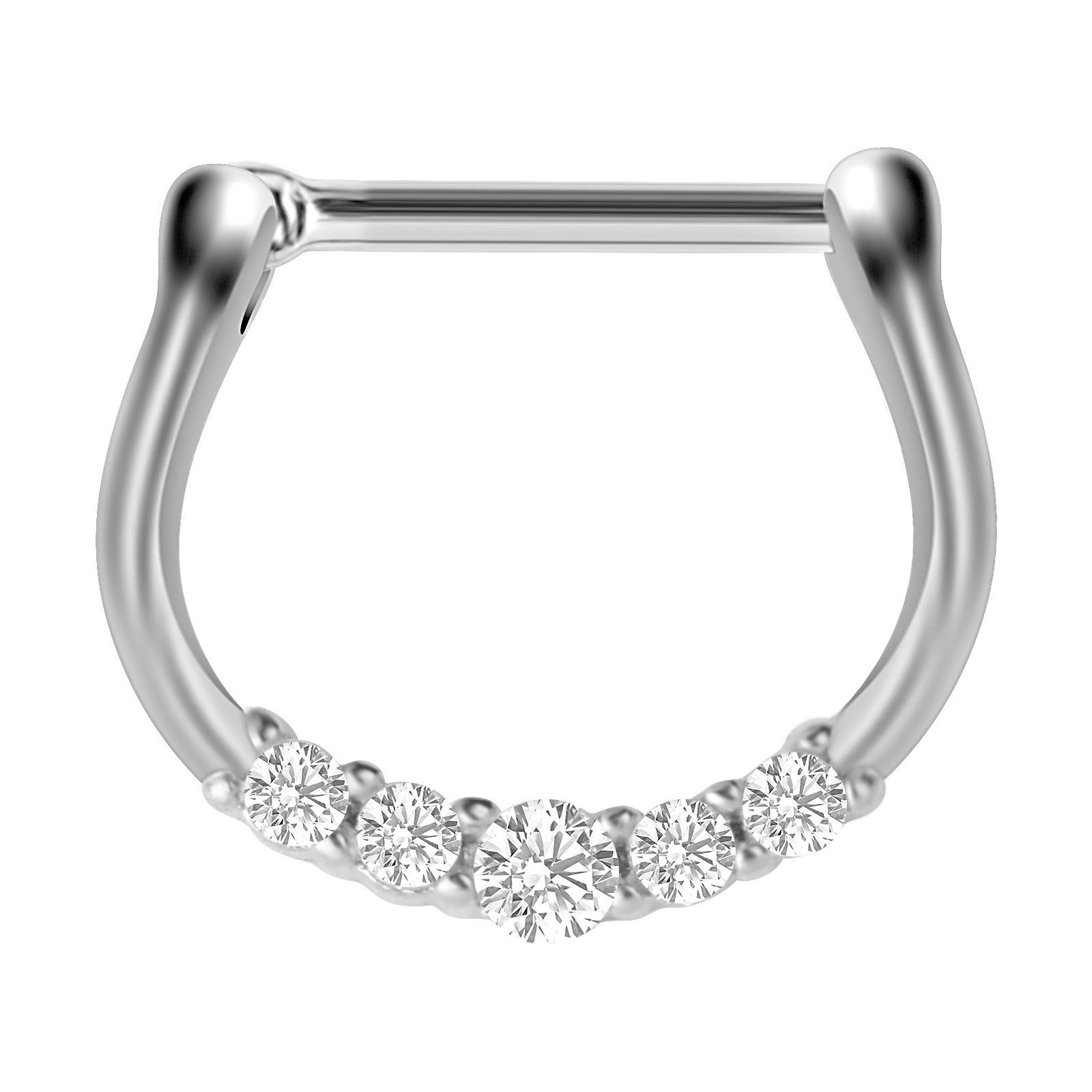 18G Hypoallergenic 5 Stones Pave CZ Septum Clicker