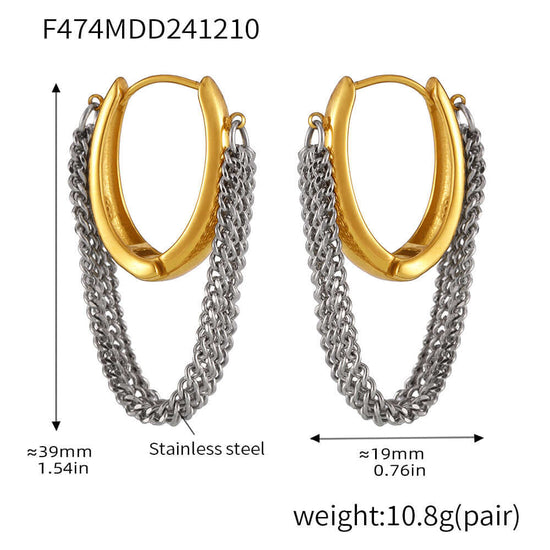 Gold Silver Duo Tone Tassel Chain Earrings