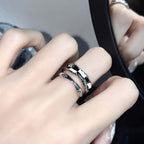 Black & White Checkerboard Layered Ring Silver