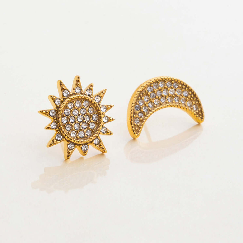 Sun Moon Stud with Plain Ear Cuff