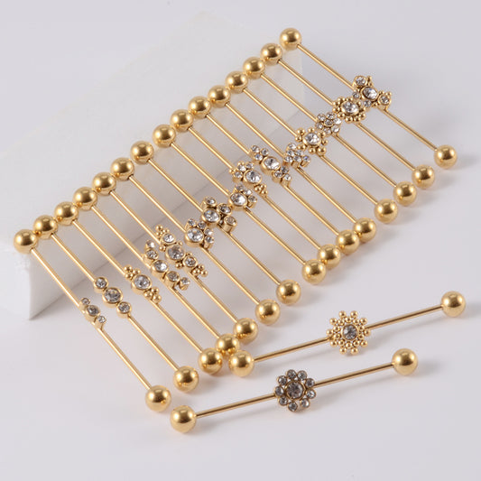 16G Gold & Silver Geometry Double Industrial Barbell Bar | DL2311