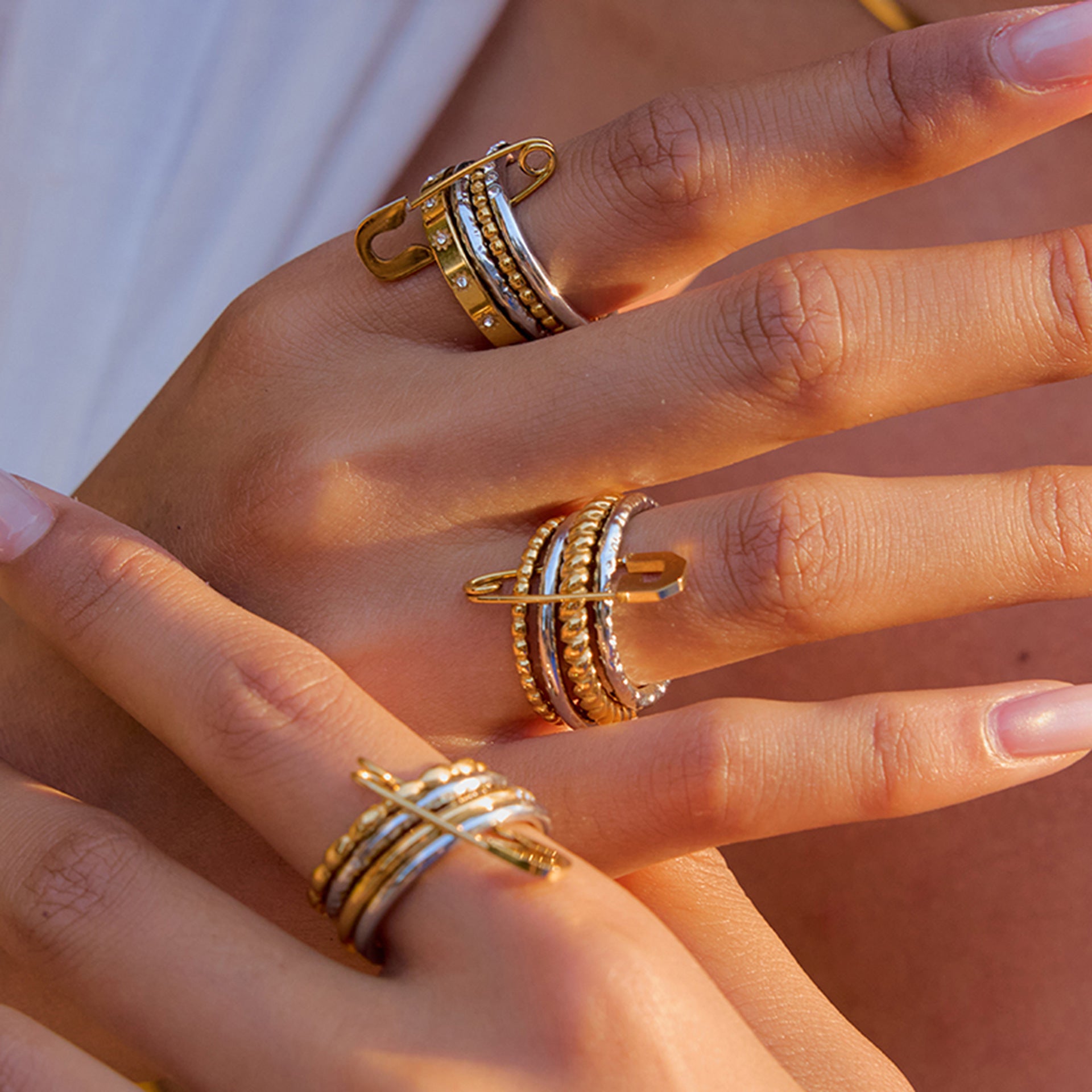 Safety Pin Multiple Layer Stacking Ring