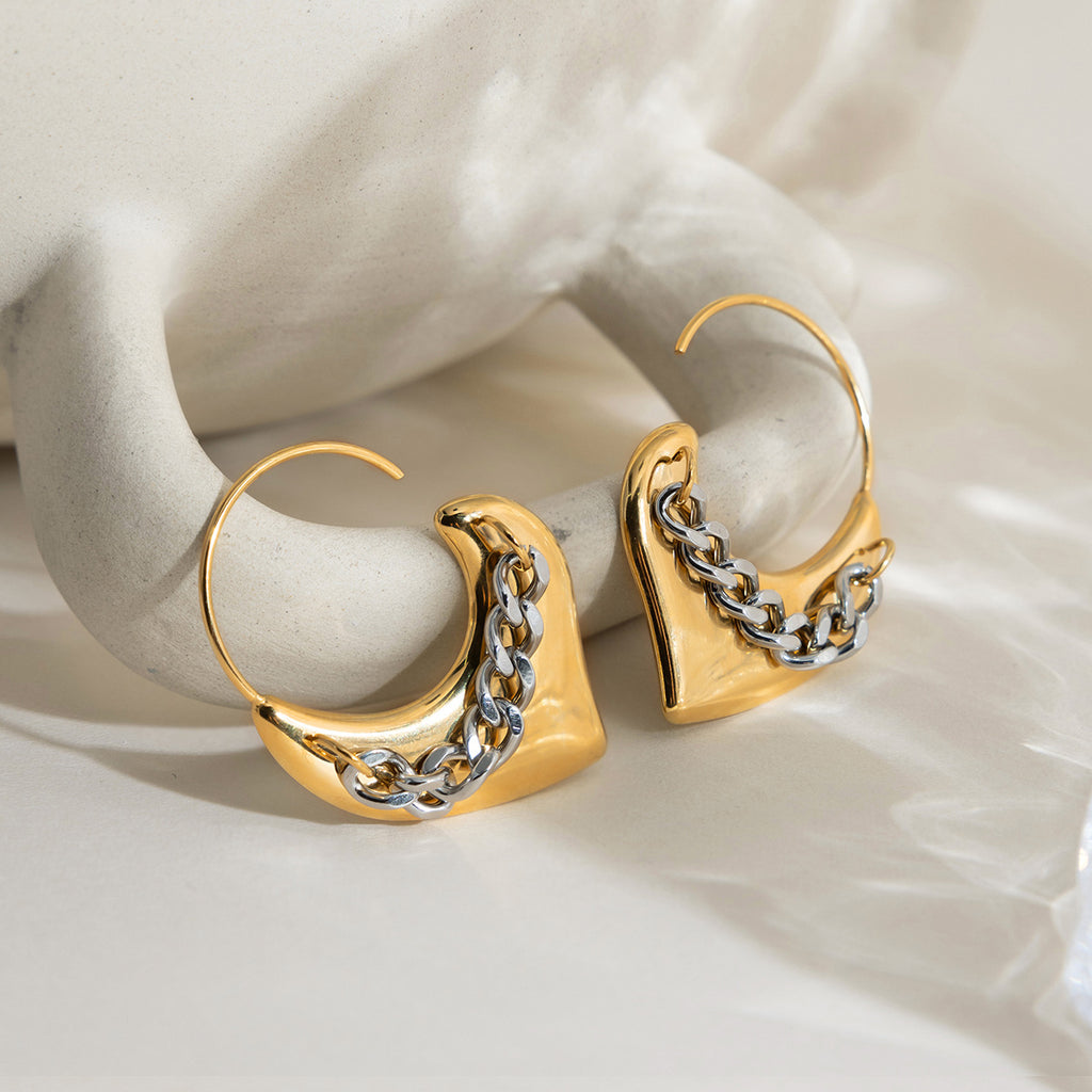 Gold Silver Chain Heart Lever Back Earrings