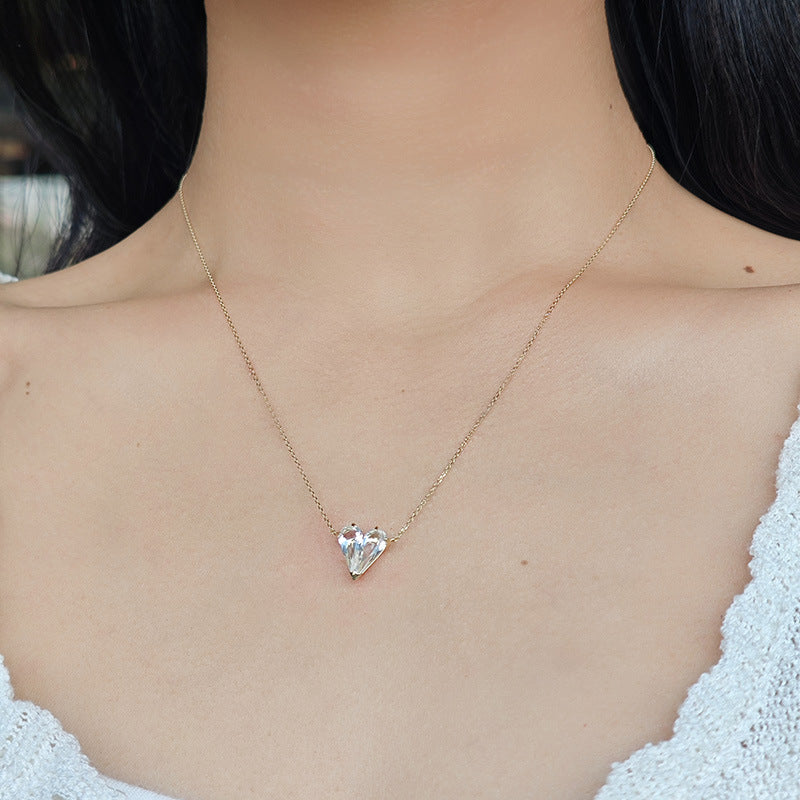 Clear Quartz Invisible Heart Chain Necklace