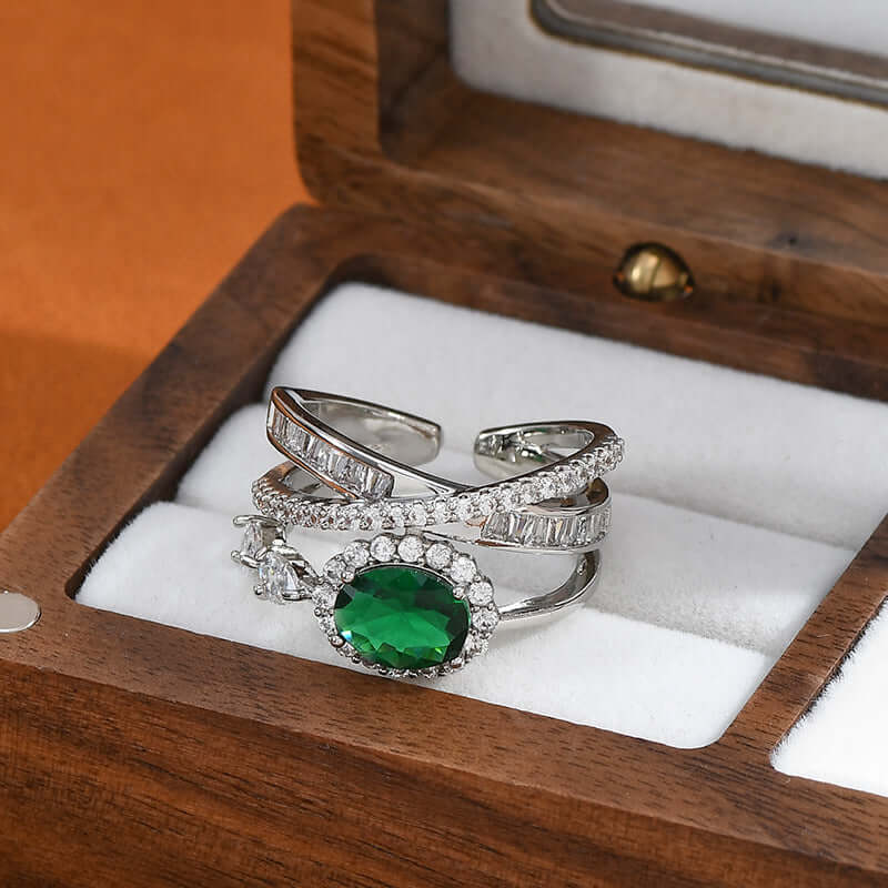 Emerald Green CZ Layer Cross Stacking Ring Set | K4205