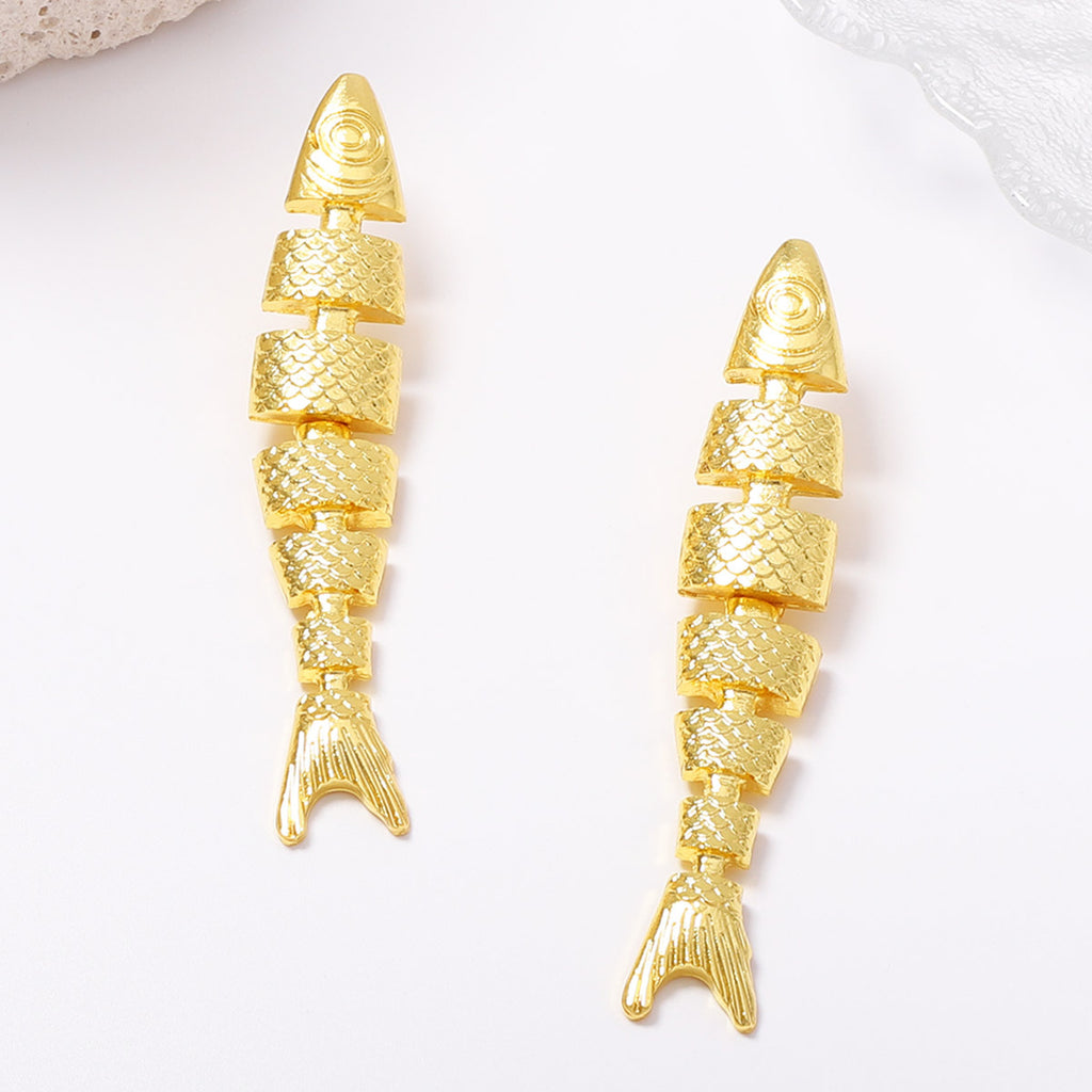Golden Tide Fishbone Statement Drop Earrings