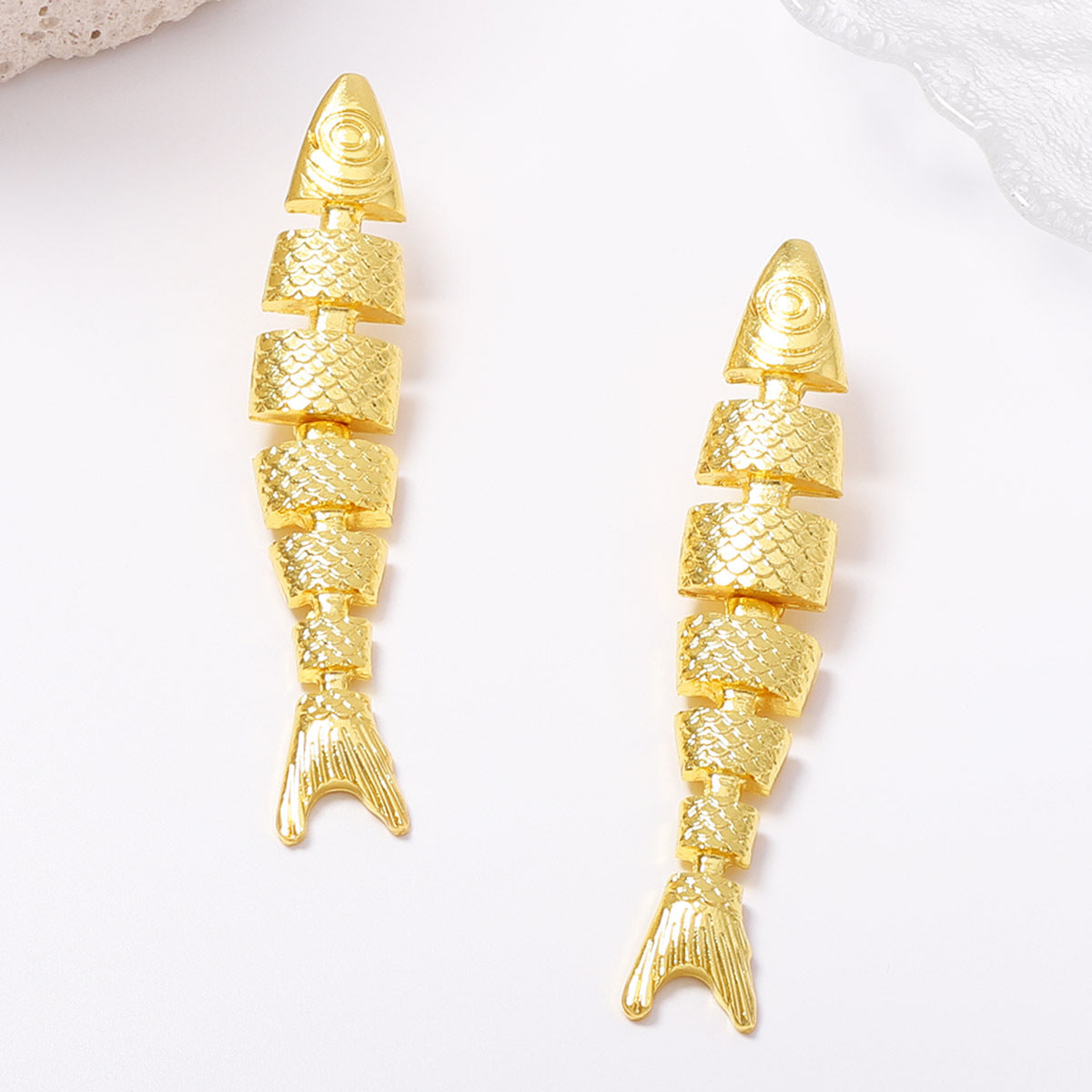 Golden Tide Fishbone Statement Drop Earrings