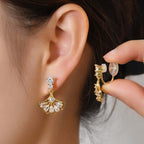Fan Shape Ginkgo Leaf CZ Drop Earring