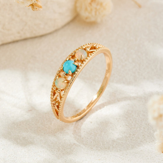 Ethnic Opal Turquoise Filigree Band Ring