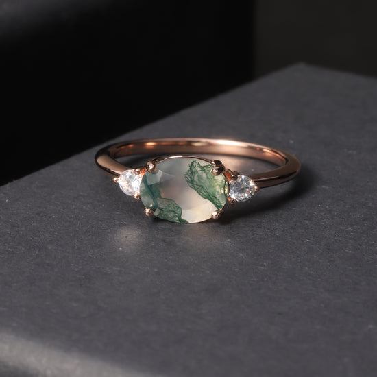 Rose Gold Moss Agate Bezel Ring