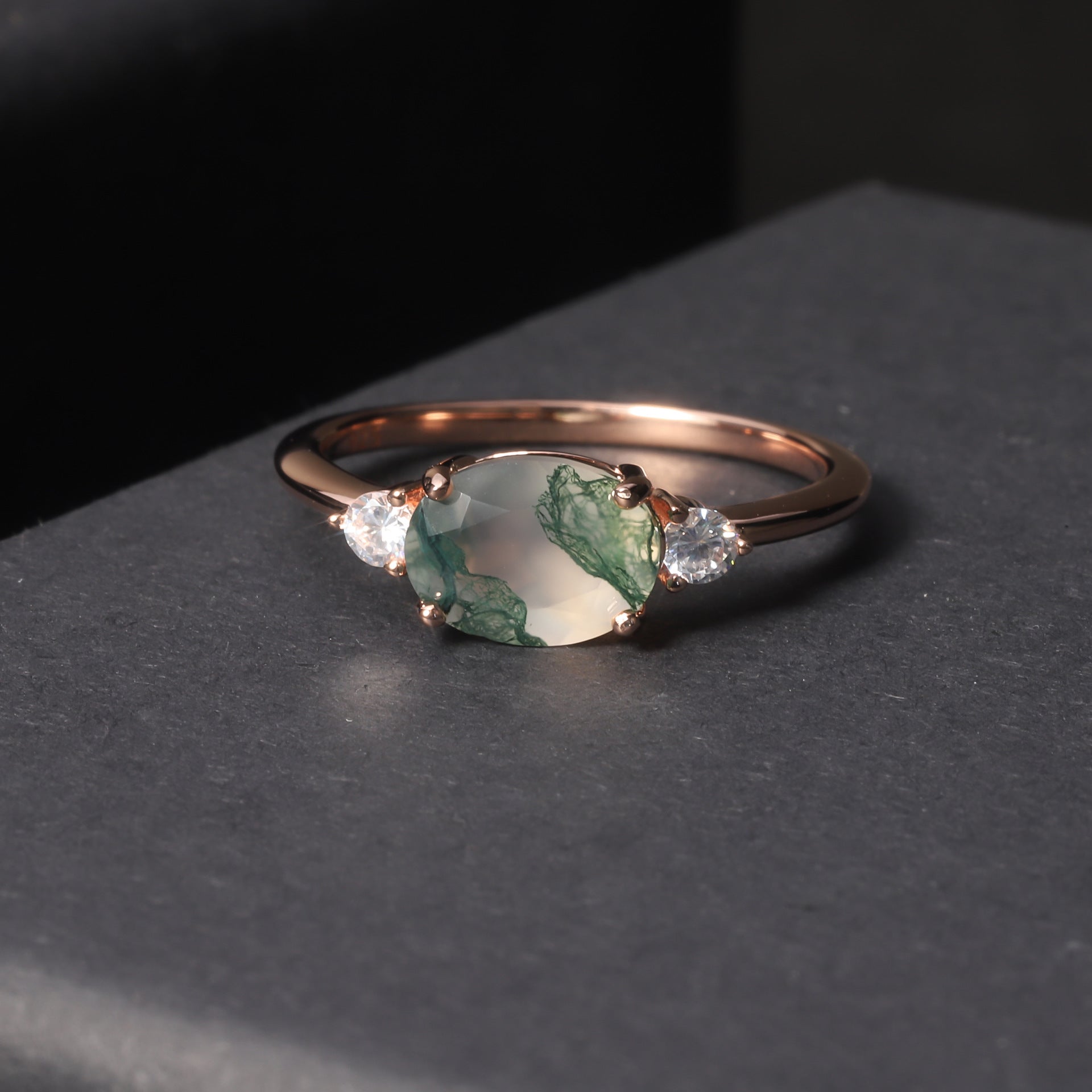 Rose Gold Moss Agate Bezel Ring